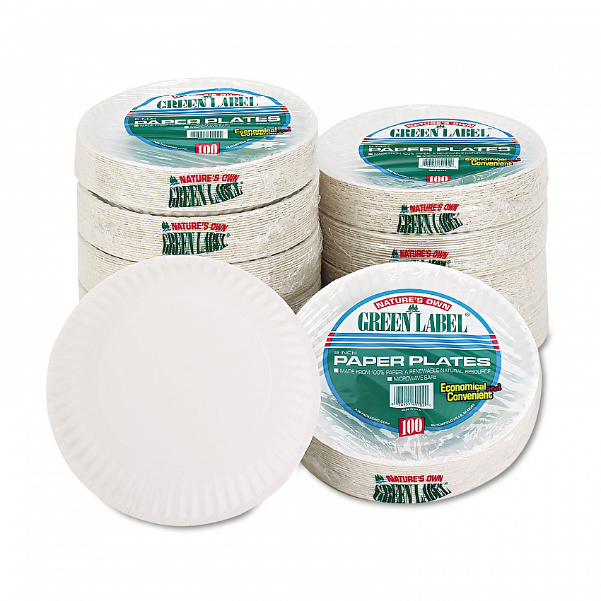 White Paper Plates, 9" dia, 100/Pack (PP9GREWHPK)