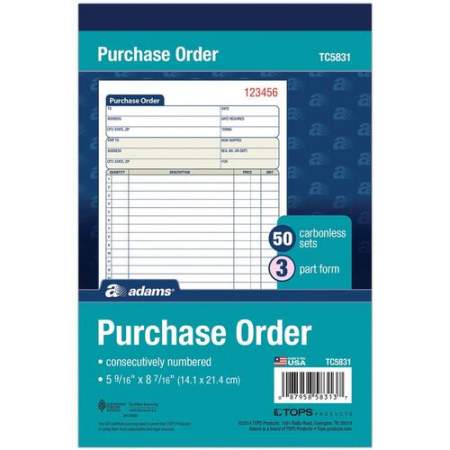 Adams 3-Part Carbonless Purchase Order Forms (TC5831)