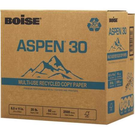 BOISE ASPEN 30% Recycled Multi-Use Copy Paper, 8.5" x 11" Letter, SPLOX Speed Loading Reamless Easy Carry Box, 92 Bright White, 20 lb. (2,500 Sheets) (SPRC20)