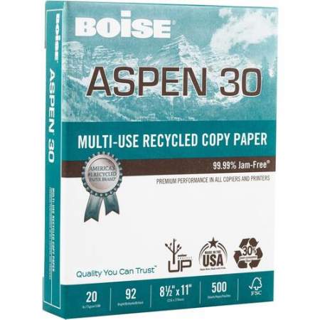 BOISE ASPEN 30% Recycled Multi-Use Copy Paper, 8.5" x 11" Letter, 92 Bright White, 20 lb., 10 Ream Carton (5,000 Sheets) (054901)