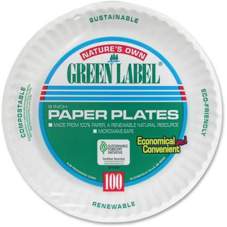 AJM Packaging Green Label Economy Paper Plates (PP9GRA)