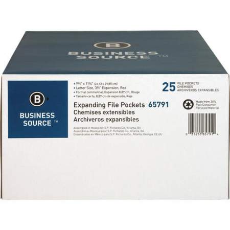 Business Source Straight Tab Cut Letter Recycled File Pocket (65791)