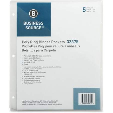 Business Source Poly Binder Pockets (32375)