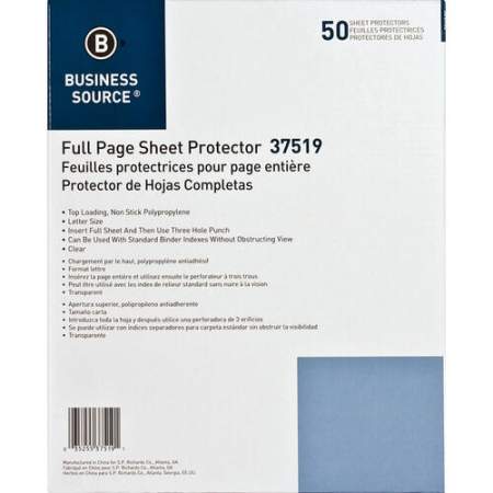 Business Source Full Sheet Top Load Poly Sheet Protectors (37519)