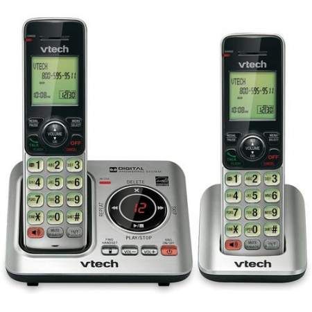 Vtech CS6629-2 DECT 6.0 Expandable Cordless Phone with Answering System and Caller ID/Call Waiting, Silver with 2 Handsets