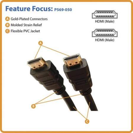 Tripp Lite Standard Speed HDMI Cable with Ethernet Digital Video with Audio (M/M) 50ft (P569050)
