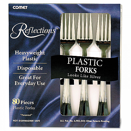 Reflections Heavyweight Plastic Utensils, Fork, Silver, 80/Box (61080)