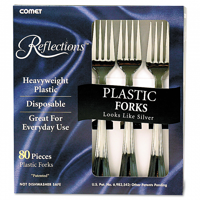 Reflections Heavyweight Plastic Utensils, Fork, Silver, 80/Box (61080)
