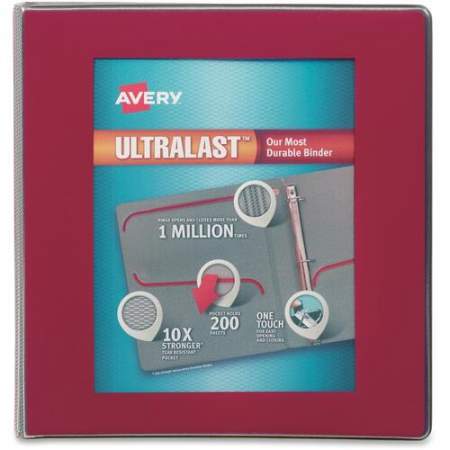 Avery Ultralast 3 Ring Binder, 1.5" Slant Rings, 1 Red Binder (79713)