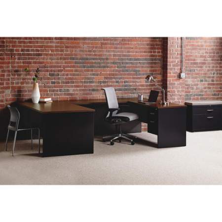 Lorell Walnut Laminate Commercial Steel Desk Series Pedestal Desk - 4-Drawer (79141)