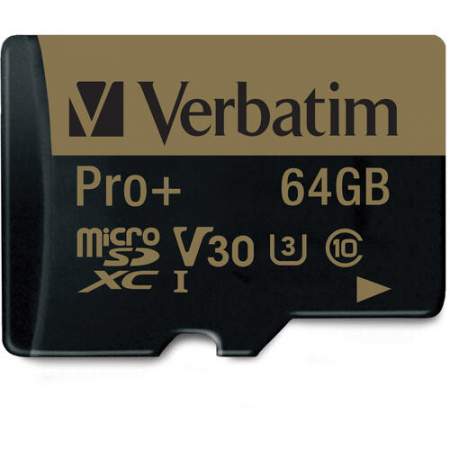 Verbatim 64GB Pro Plus 600X microSDHC Memory Card with Adapter, UHS-I V30 U3 Class 10 (44034)