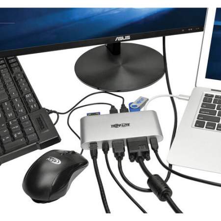 Tripp Lite USB-C Docking Station w/ USB-A , HDMI, VGA, mDP, Gbe, Memory Cards 3.5mm, USB C PD Charging 4K @ 30Hz (U442DOCK1)
