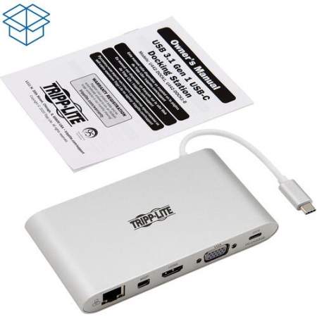 Tripp Lite USB-C Docking Station w/ USB-A , HDMI, VGA, mDP, Gbe, Memory Cards 3.5mm, USB C PD Charging 4K @ 30Hz (U442DOCK1)