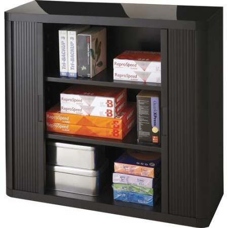Paperflow easyOffice 41" Black Storage Cabinet Top, Back, Base and Shelves (366014192344)