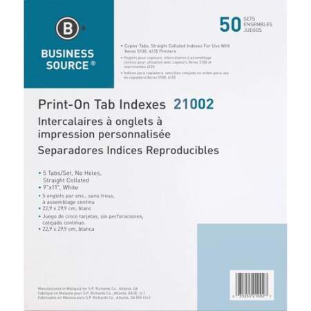 Business Source Straight Collated Print-on Tab Divider (21002)