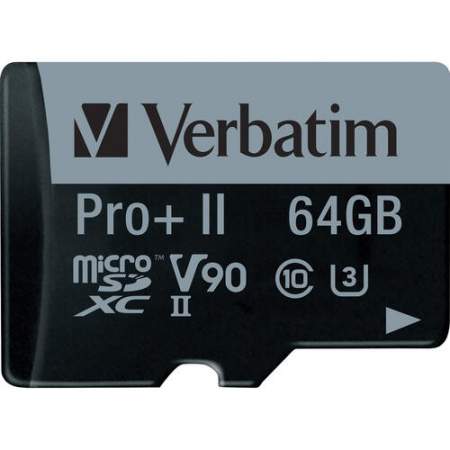Verbatim 64GB Pro II Plus 1900X microSDXC Memory Card with Adapter, UHS-II V90 U3 Class 10 (99168)