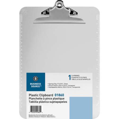 Business Source Spring Clip Plastic Clipboard (01860BX)