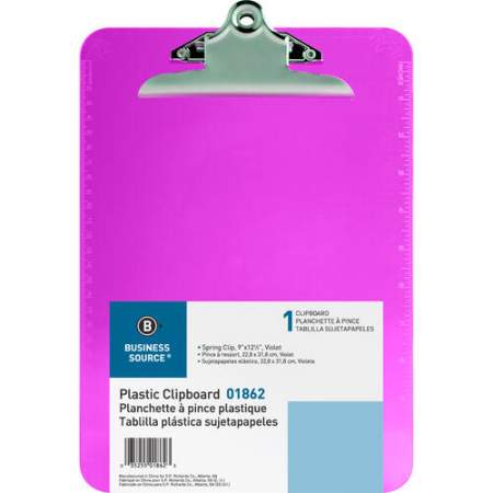 Business Source Spring Clip Plastic Clipboard (01862BX)