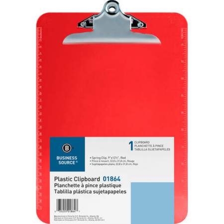 Business Source Spring Clip Plastic Clipboard (01864BX)