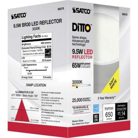 Satco 9.5W BR30 LED 120V Dimmable Bulb (S8578)