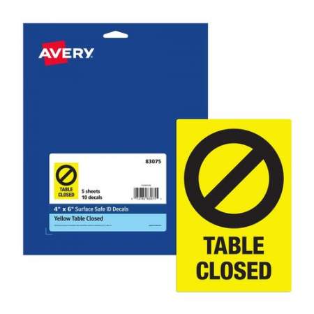 Avery Surface Safe TABLE CLOSED Preprinted Decals (83075)