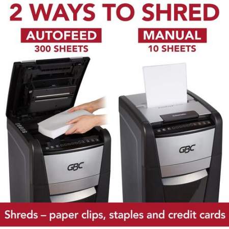 GBC AutoFeed+ Office Shredder, 300X, Super Cross-Cut, 300 Sheets (WSM1757608)