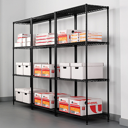 NSF Certified Industrial Four-Shelf Wire Shelving Kit, 36w x 24d x 72h, Black (SW503624BL)