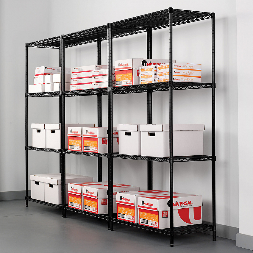 NSF Certified Industrial Four-Shelf Wire Shelving Kit, 36w x 24d x 72h, Black (SW503624BL)