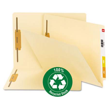 Smead 100% Recycled Manila End Tab Folders with Two Fasteners, Straight Tab, Letter Size, 50/Box (34160)
