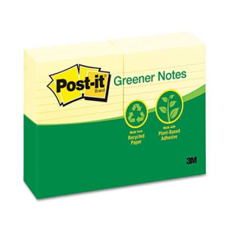 Post-it Greener Notes Recycled Note Pads, 4 x 6, Lined, Canary Yellow, 100-Sheet, 12/Pack (660RPYW)