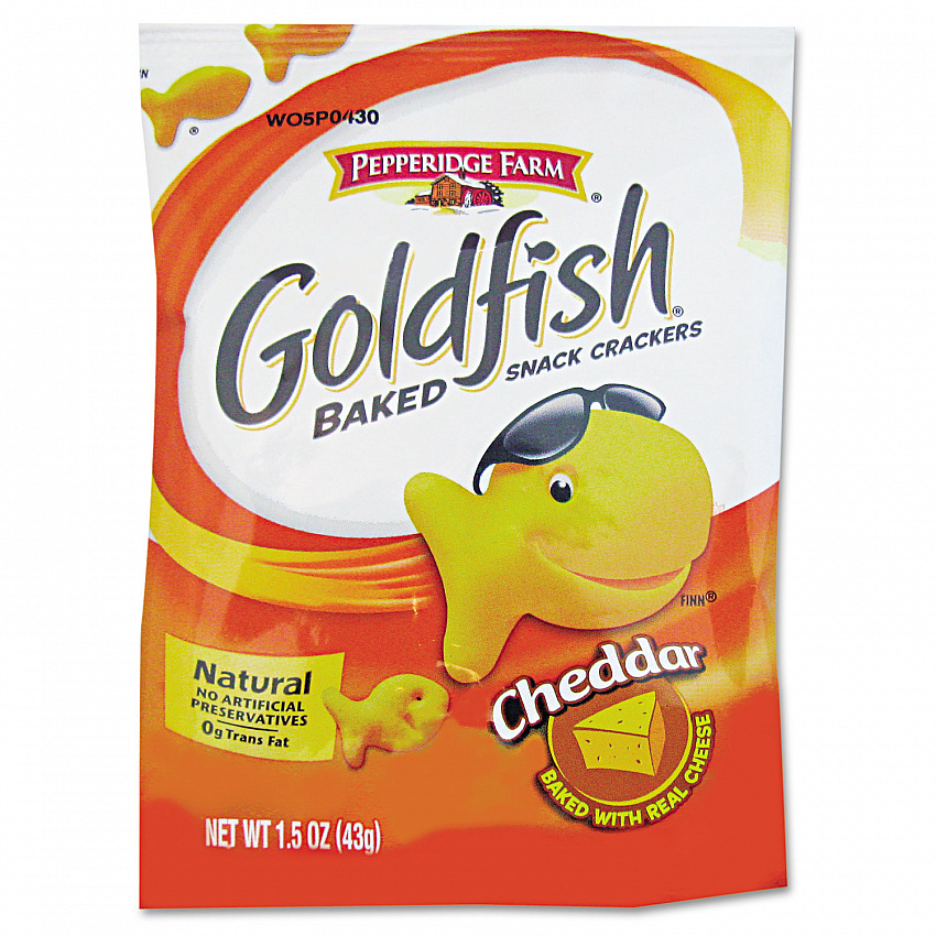 Goldfish Crackers, Cheddar, Single-Serve Snack, 1.5oz Bag, 72/Carton (13539)