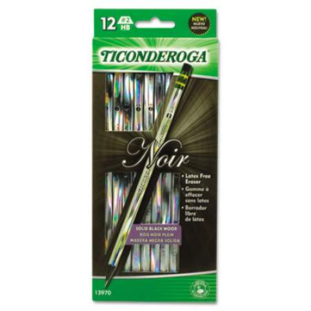 Ticonderoga Noir Holographic Woodcase Pencil, HB (#2), Black Lead, Holographic Silver Barrel, 12/Pack (13970)