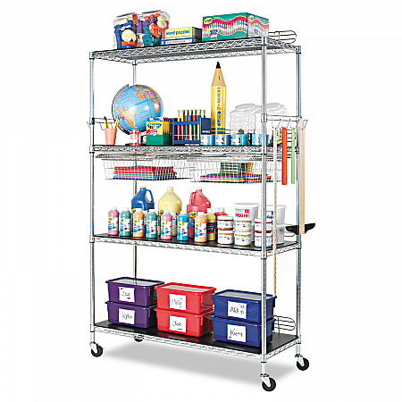 NSF Certified Industrial Four-Shelf Wire Shelving Kit, 36w x 24d x 72h, Silver (SW503624SR)