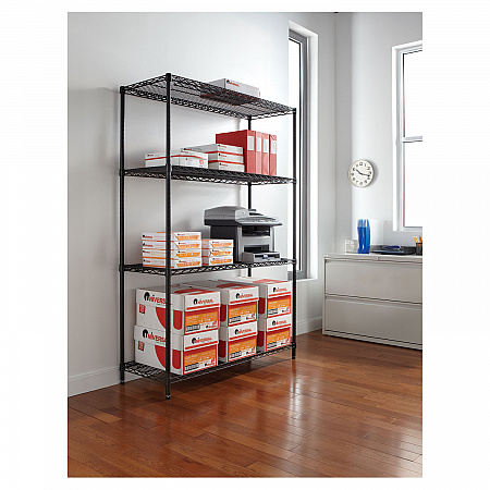 NSF Certified Industrial Four-Shelf Wire Shelving Kit, 48w x 18d x 72h, Black (SW504818BL)