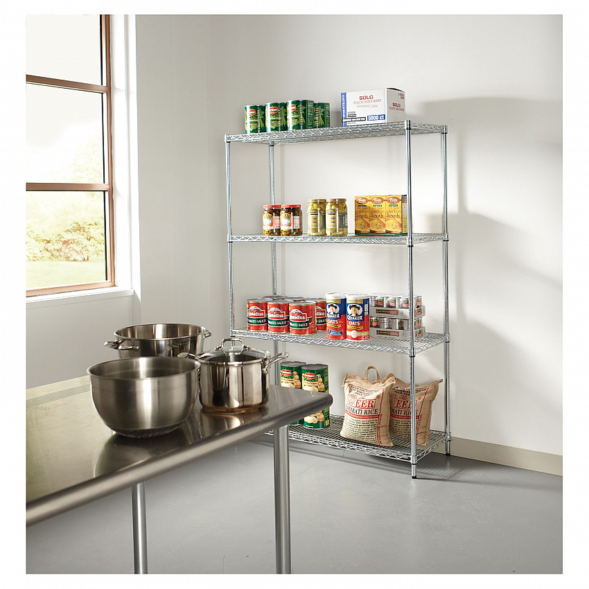 NSF Certified Industrial Four-Shelf Wire Shelving Kit, 48w x 18d x 72h, Silver (SW504818SR)