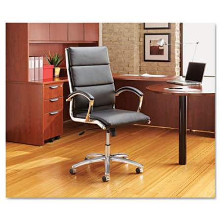 Alera Neratoli High-Back Slim Profile Chair, Faux Leather, 275 lb Cap, 17.32" to 21.25" Seat Height, Black Seat/Back, Chrome (NR4119)