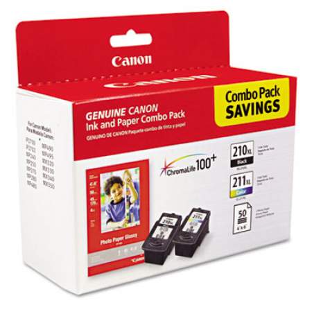 Canon 2973B004 (PGI-210XL/CL-211XL) ChromaLife100+ High-Yield Ink/Paper Combo, Black/Tri-Color