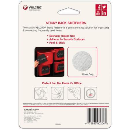 VELCRO Brand Sticky Back Circles, 5/8in Circles, White, 100ct (90204)