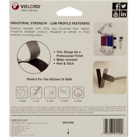 VELCRO Brand Low Profile Industrial Strength Tape, 10ft x 1in Roll, White (91110)