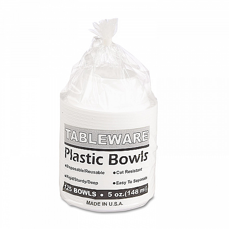 Plastic Dinnerware, Bowl, 5 oz, White, 125/Pack (5244WH)
