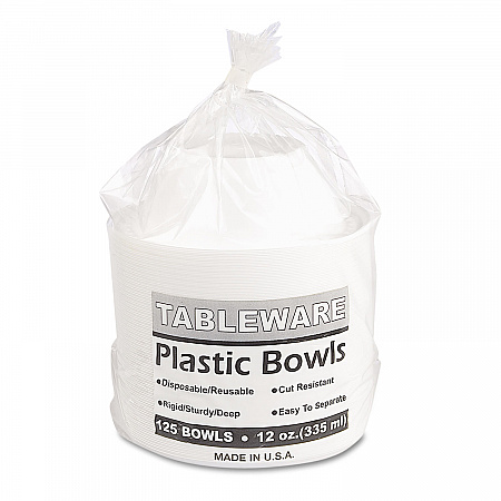 Plastic Dinnerware, Bowl, 12 oz, White, 125/Pack (12244WH)