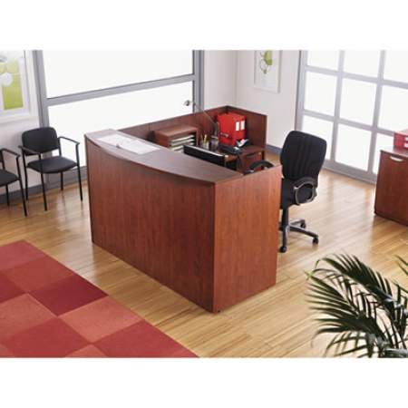 Alera Valencia Series Reception Desk with Transaction Counter, 71" x 35.5" x 29.5" to 42.5", Medium Cherry (VA327236MC)