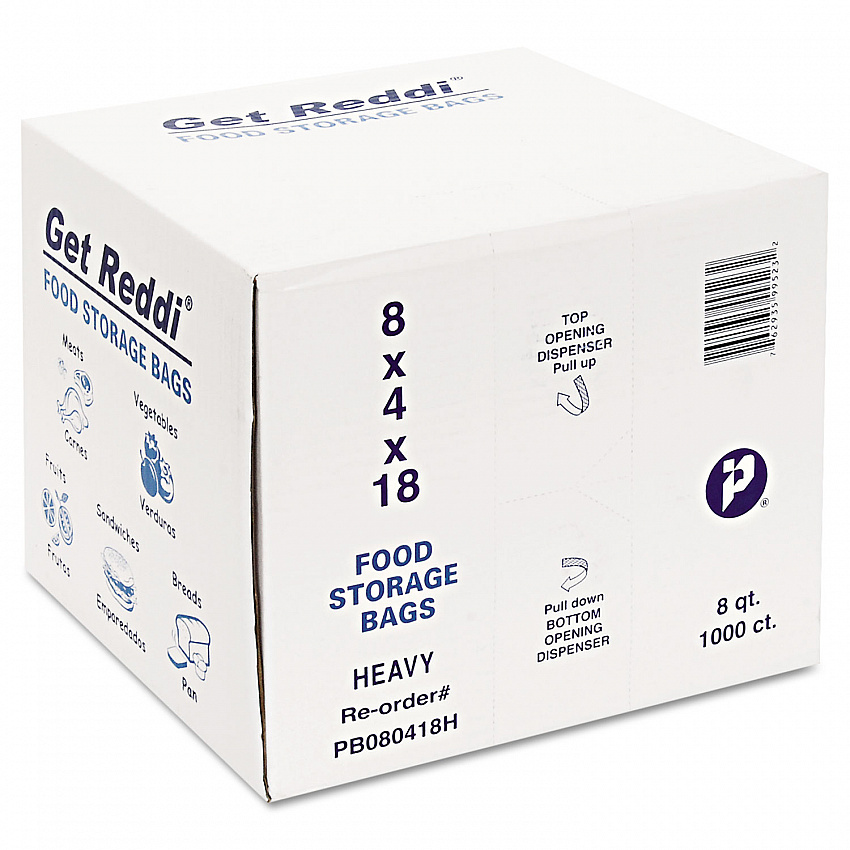 Food Bags, 2-Gallon, 8" x 4" x 18", Clear, 1,000/Carton (PB080418H)
