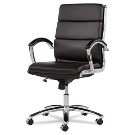 Alera Neratoli Mid-Back Slim Profile Chair, Faux Leather, Supports Up to 275 lb, Black Seat/Back, Chrome Base (NR4219)