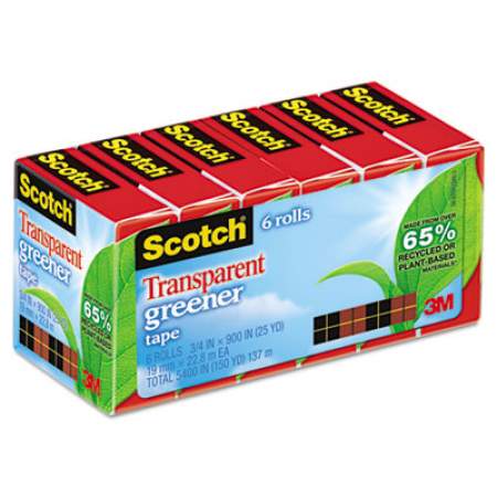 Scotch Transparent Greener Tape, 1" Core, 0.75" x 75 ft, Transparent, 6/Pack (6126P)