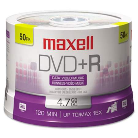 Maxell DVD+R High-Speed Recordable Disc, 4.7 GB, 16x, Spindle, Silver, 50/Pack (639013)