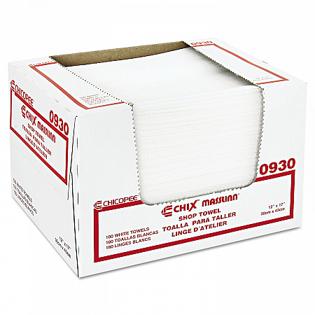 Masslinn Shop Towels, 1-Ply, 12 x 17, Unscented, White, 100/Pack, 12 Packs/Carton (0930)