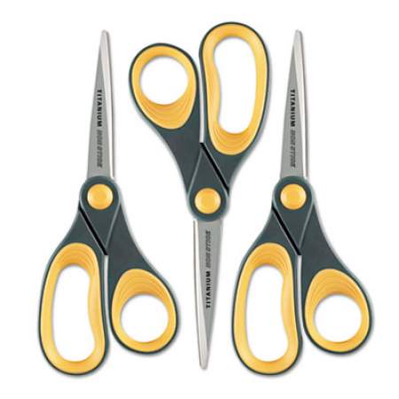 Westcott Non-Stick Titanium Bonded Scissors, 8" Long, 3.25" Cut Length, Gray/Yellow Straight Handles, 3/Pack (15454)
