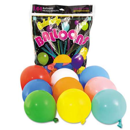 Tablemate Balloons, 12", Helium Quality Latex, 12 Assorted Colors, 144/Pack (1200)