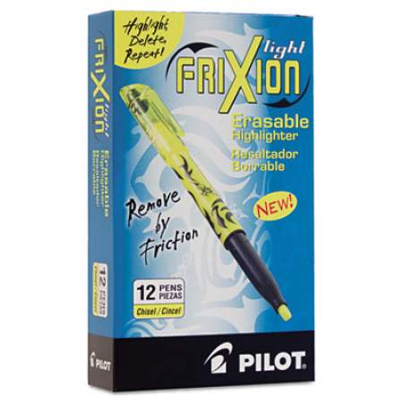 Pilot FriXion Light Erasable Highlighter, Yellow Ink, Chisel Tip, Yellow/Black Barrel, Dozen (46502)